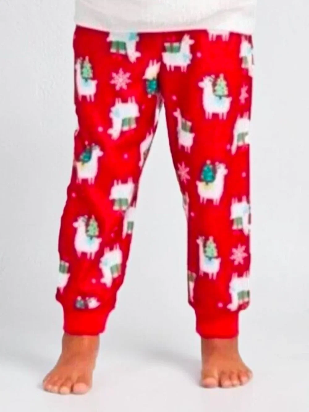 Kids Red Christmas Pajama Pants With Llama & Snowflake Print Soft Fleece Size 6
